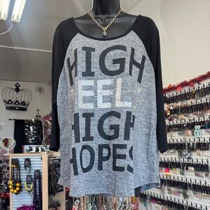 Lane Bryant Black and Gray Graphic Raglan Tee